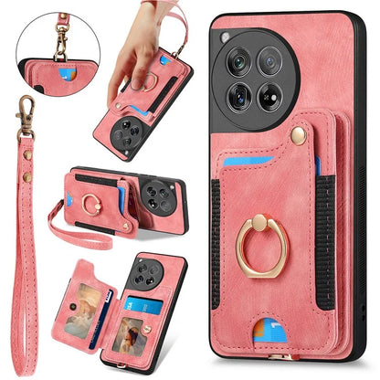 D4 For OnePlus 12 5G Case PU Leather RFID Blocking Back Cover Ring Holder Card Slots