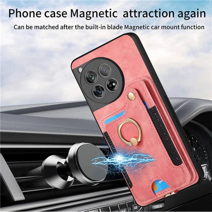 D4 For OnePlus 12 5G Case PU Leather RFID Blocking Back Cover Ring Holder Card Slots