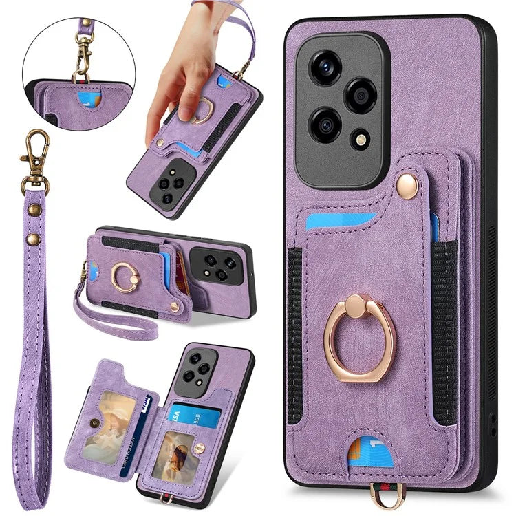 D4 For Honor 200 Lite Case Card Slots Kickstand RFID Blocking Leather Back Cover