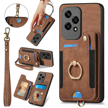 D4 For Honor 200 Lite Case Card Slots Kickstand RFID Blocking Leather Back Cover