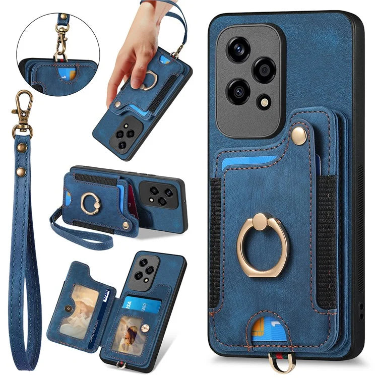 D4 For Honor 200 Lite Case Card Slots Kickstand RFID Blocking Leather Back Cover