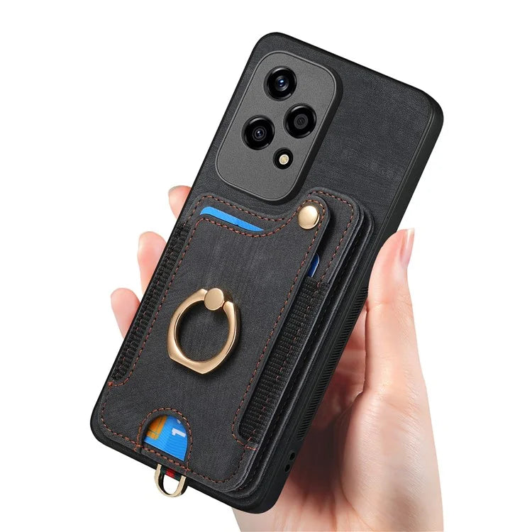 D4 For Honor 200 Lite Case Card Slots Kickstand RFID Blocking Leather Back Cover