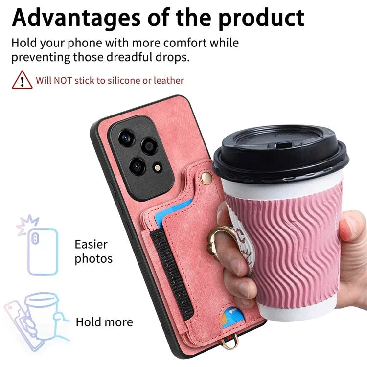 D4 For Honor 200 Lite Case Card Slots Kickstand RFID Blocking Leather Back Cover