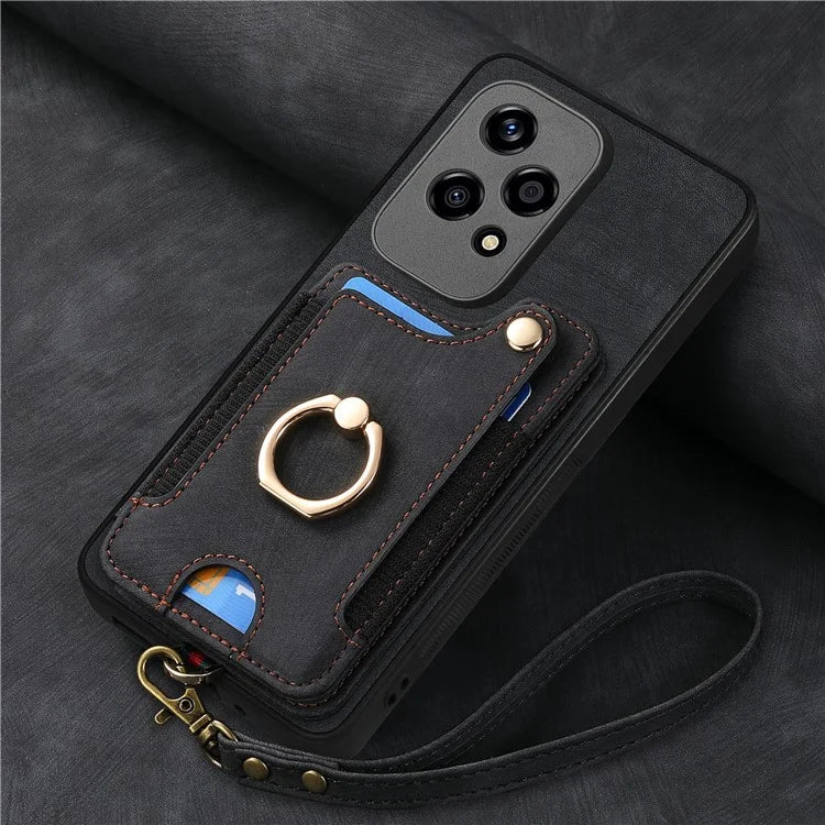 D4 For Honor 200 Lite Case Card Slots Kickstand RFID Blocking Leather Back Cover