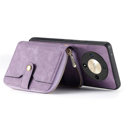 D3 For Honor Magic6 Lite 5G / X9b 5G Case Zipper Card Holder PU Leather Phone Back Cover with Long Strap