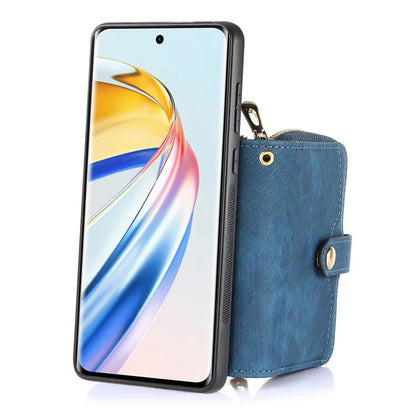 D3 For Honor Magic6 Lite 5G / X9b 5G Case Zipper Card Holder PU Leather Phone Back Cover with Long Strap