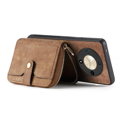 D3 For Honor Magic6 Lite 5G / X9b 5G Case Zipper Card Holder PU Leather Phone Back Cover with Long Strap