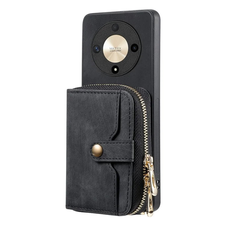 D3 For Honor Magic6 Lite 5G / X9b 5G Case Zipper Card Holder PU Leather Phone Back Cover with Long Strap