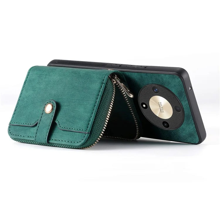 D3 For Honor Magic6 Lite 5G / X9b 5G Case Zipper Card Holder PU Leather Phone Back Cover with Long Strap