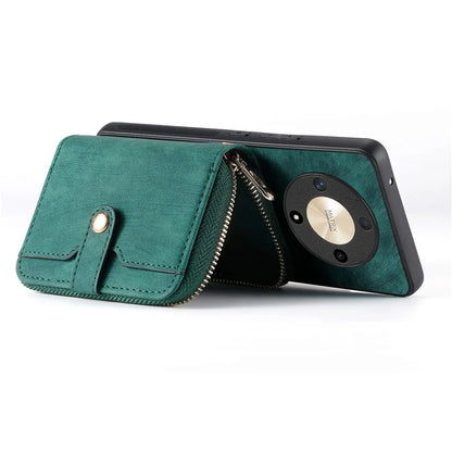 D3 For Honor Magic6 Lite 5G / X9b 5G Case Zipper Card Holder PU Leather Phone Back Cover with Long Strap