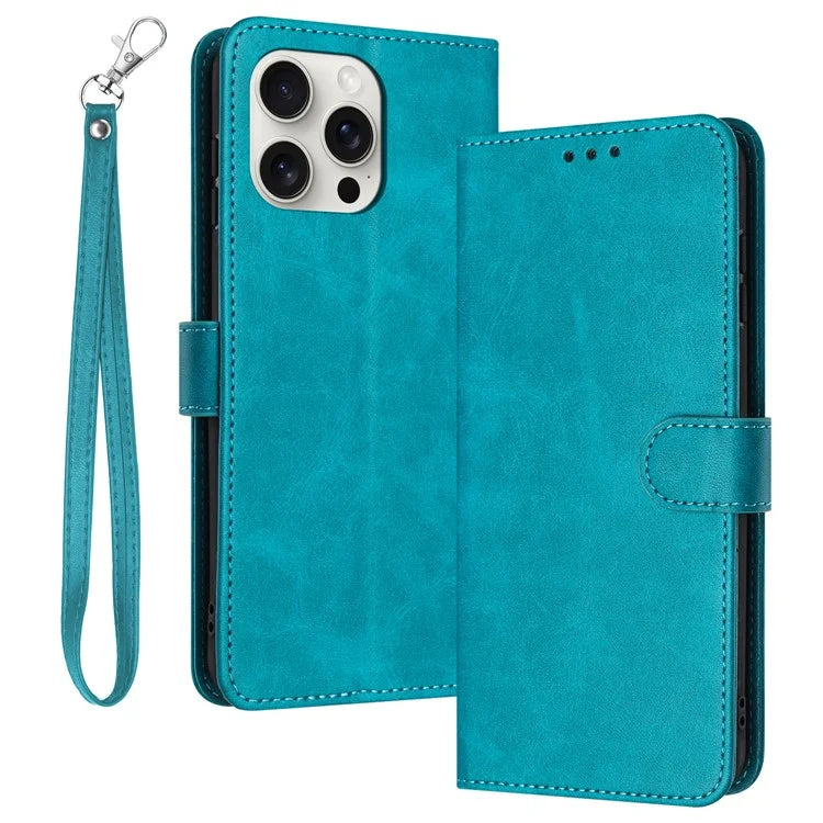 For iPhone 16 Pro Max Case Handbag Wallet PU Leather Phone Cover Calf Texture