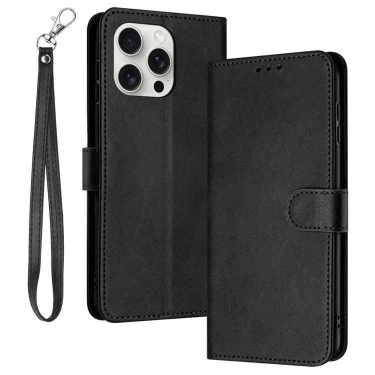 For iPhone 16 Pro Max Case Handbag Wallet PU Leather Phone Cover Calf Texture