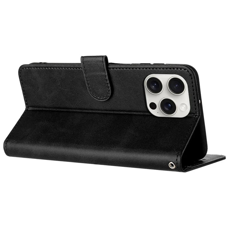 For iPhone 16 Pro Max Case Handbag Wallet PU Leather Phone Cover Calf Texture