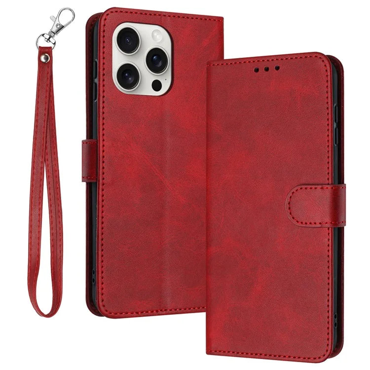 For iPhone 16 Pro Max Case Handbag Wallet PU Leather Phone Cover Calf Texture