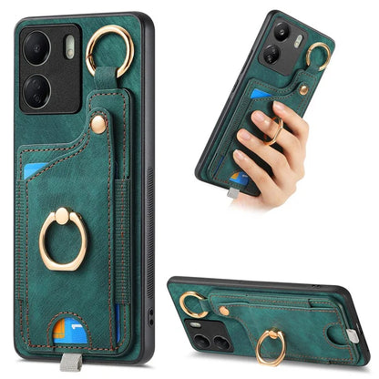D6 For Xiaomi Redmi 13C 4G / Poco C65 4G Case Ring Holder Card Holder Leather+TPU Cover