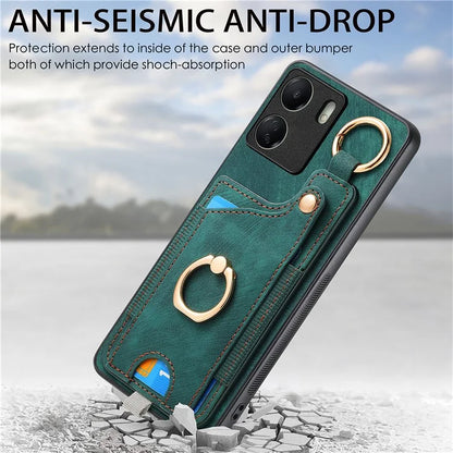 D6 For Xiaomi Redmi 13C 4G / Poco C65 4G Case Ring Holder Card Holder Leather+TPU Cover