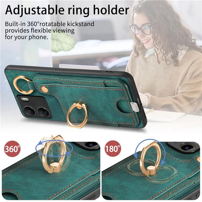 D6 For Xiaomi Redmi 13C 4G / Poco C65 4G Case Ring Holder Card Holder Leather+TPU Cover