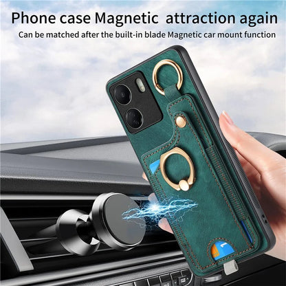D6 For Xiaomi Redmi 13C 4G / Poco C65 4G Case Ring Holder Card Holder Leather+TPU Cover