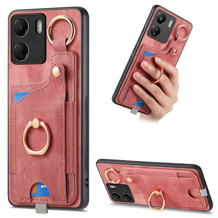 D6 For Xiaomi Redmi 13C 4G / Poco C65 4G Case Ring Holder Card Holder Leather+TPU Cover