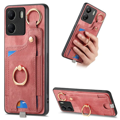 D6 For Xiaomi Redmi 13C 4G / Poco C65 4G Case Ring Holder Card Holder Leather+TPU Cover