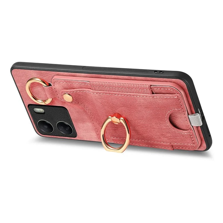 D6 For Xiaomi Redmi 13C 4G / Poco C65 4G Case Ring Holder Card Holder Leather+TPU Cover