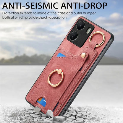 D6 For Xiaomi Redmi 13C 4G / Poco C65 4G Case Ring Holder Card Holder Leather+TPU Cover
