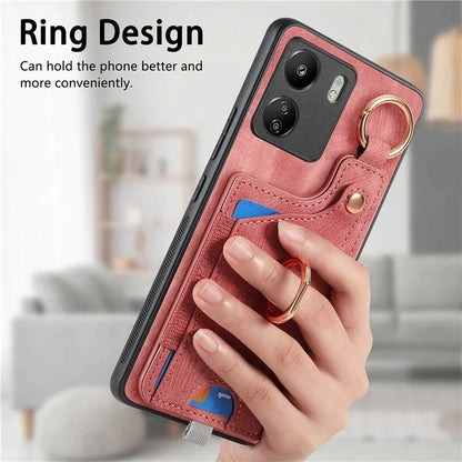 D6 For Xiaomi Redmi 13C 4G / Poco C65 4G Case Ring Holder Card Holder Leather+TPU Cover