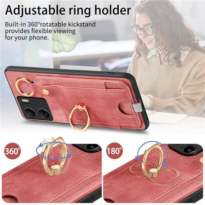 D6 For Xiaomi Redmi 13C 4G / Poco C65 4G Case Ring Holder Card Holder Leather+TPU Cover