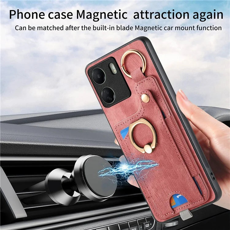 D6 For Xiaomi Redmi 13C 4G / Poco C65 4G Case Ring Holder Card Holder Leather+TPU Cover