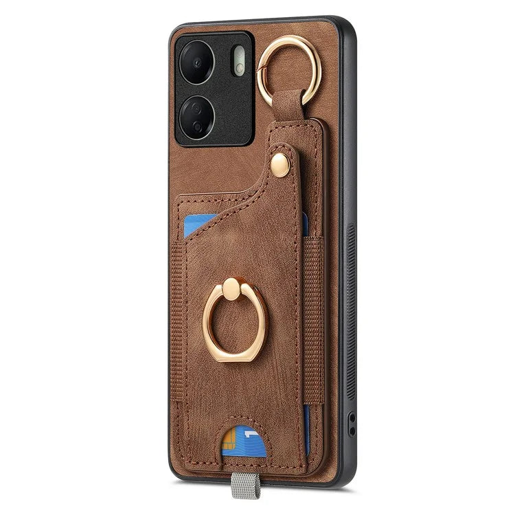 D6 For Xiaomi Redmi 13C 4G / Poco C65 4G Case Ring Holder Card Holder Leather+TPU Cover