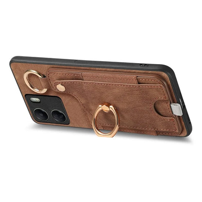 D6 For Xiaomi Redmi 13C 4G / Poco C65 4G Case Ring Holder Card Holder Leather+TPU Cover
