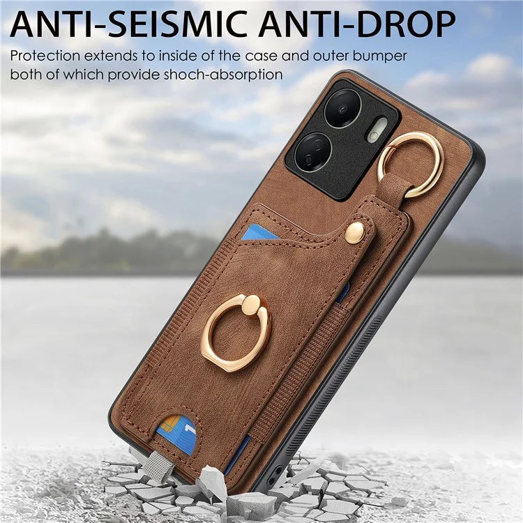 D6 For Xiaomi Redmi 13C 4G / Poco C65 4G Case Ring Holder Card Holder Leather+TPU Cover
