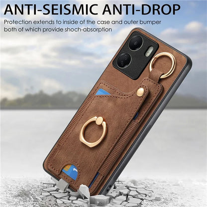 D6 For Xiaomi Redmi 13C 4G / Poco C65 4G Case Ring Holder Card Holder Leather+TPU Cover