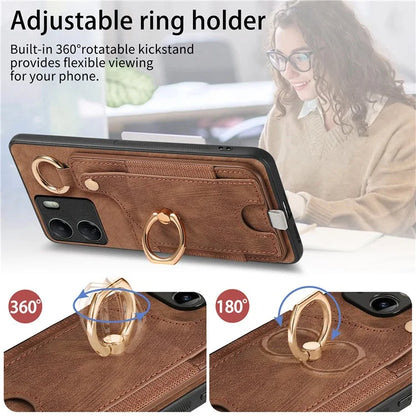 D6 For Xiaomi Redmi 13C 4G / Poco C65 4G Case Ring Holder Card Holder Leather+TPU Cover