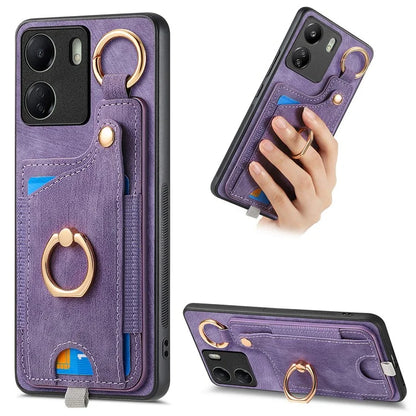 D6 For Xiaomi Redmi 13C 4G / Poco C65 4G Case Ring Holder Card Holder Leather+TPU Cover