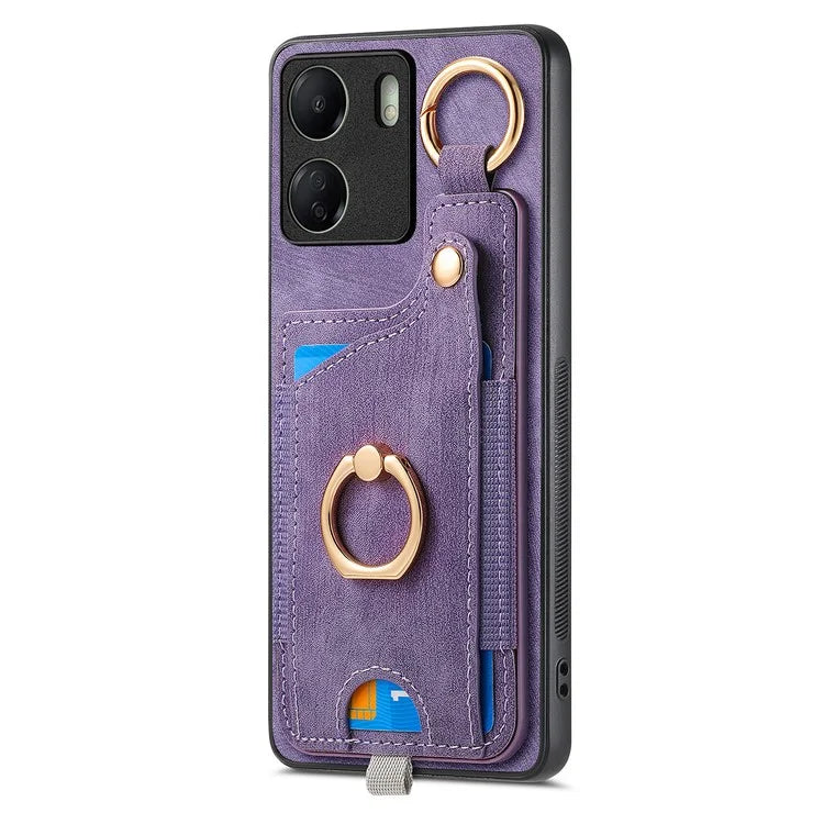 D6 For Xiaomi Redmi 13C 4G / Poco C65 4G Case Ring Holder Card Holder Leather+TPU Cover