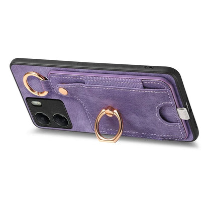 D6 For Xiaomi Redmi 13C 4G / Poco C65 4G Case Ring Holder Card Holder Leather+TPU Cover