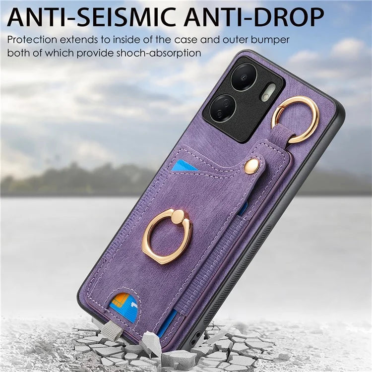 D6 For Xiaomi Redmi 13C 4G / Poco C65 4G Case Ring Holder Card Holder Leather+TPU Cover