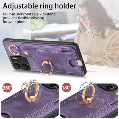D6 For Xiaomi Redmi 13C 4G / Poco C65 4G Case Ring Holder Card Holder Leather+TPU Cover