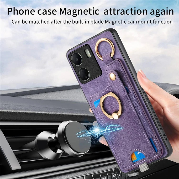 D6 For Xiaomi Redmi 13C 4G / Poco C65 4G Case Ring Holder Card Holder Leather+TPU Cover