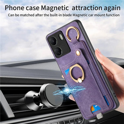 D6 For Xiaomi Redmi 13C 4G / Poco C65 4G Case Ring Holder Card Holder Leather+TPU Cover