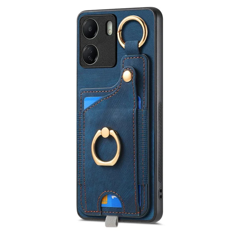 D6 For Xiaomi Redmi 13C 4G / Poco C65 4G Case Ring Holder Card Holder Leather+TPU Cover