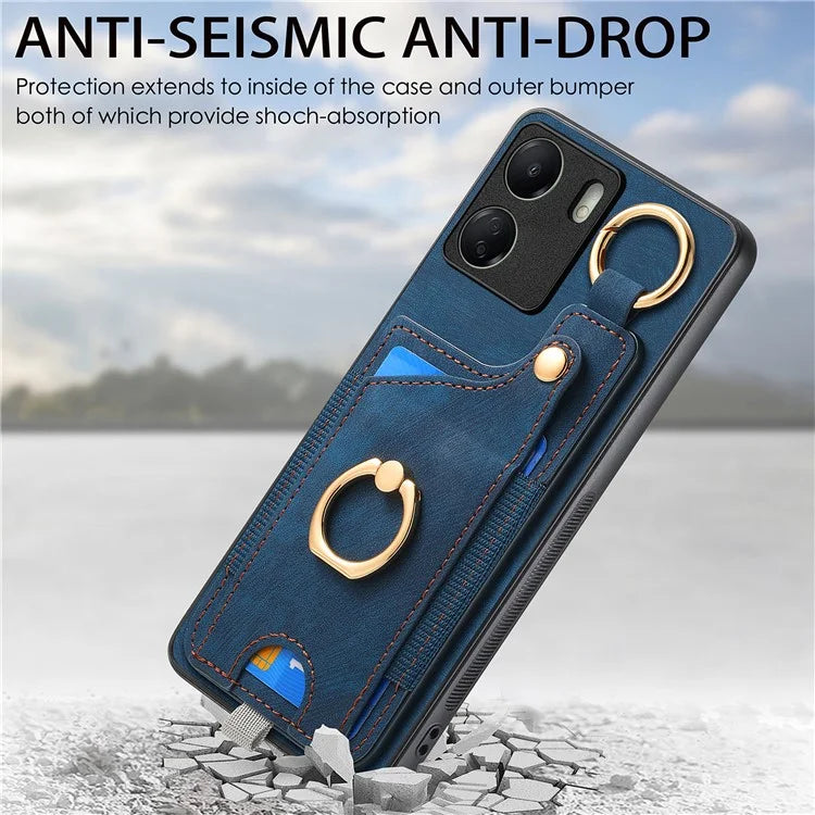 D6 For Xiaomi Redmi 13C 4G / Poco C65 4G Case Ring Holder Card Holder Leather+TPU Cover