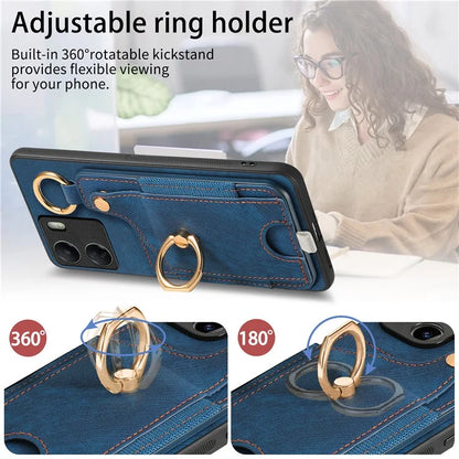 D6 For Xiaomi Redmi 13C 4G / Poco C65 4G Case Ring Holder Card Holder Leather+TPU Cover