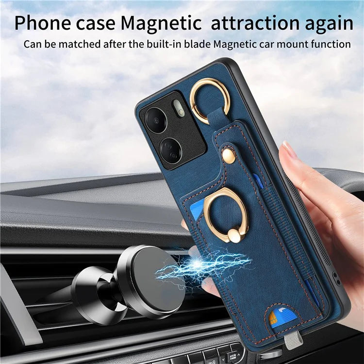D6 For Xiaomi Redmi 13C 4G / Poco C65 4G Case Ring Holder Card Holder Leather+TPU Cover