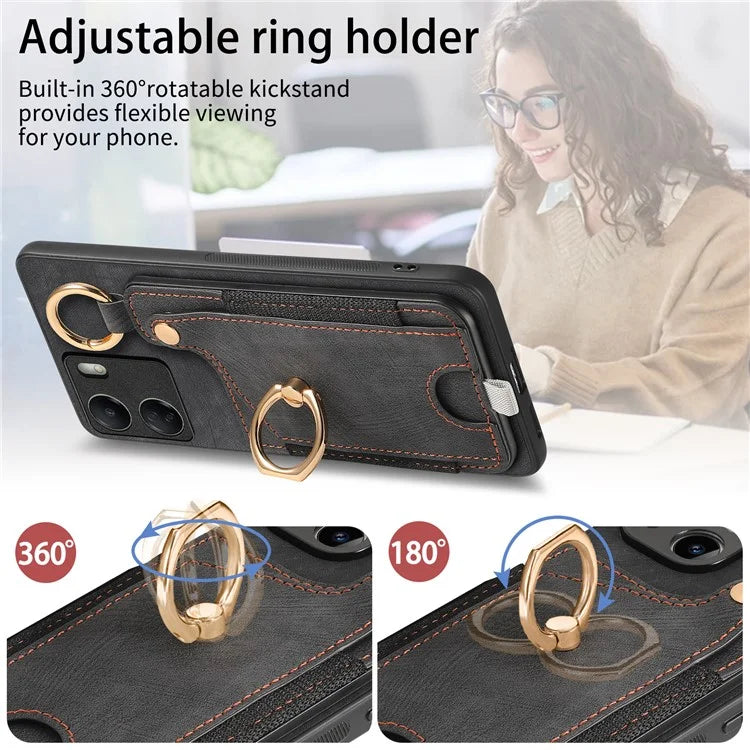 D6 For Xiaomi Redmi 13C 4G / Poco C65 4G Case Ring Holder Card Holder Leather+TPU Cover