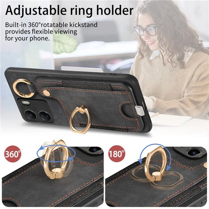 D6 For Xiaomi Redmi 13C 4G / Poco C65 4G Case Ring Holder Card Holder Leather+TPU Cover