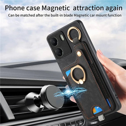 D6 For Xiaomi Redmi 13C 4G / Poco C65 4G Case Ring Holder Card Holder Leather+TPU Cover