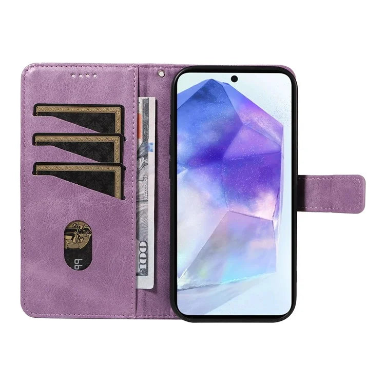 For Samsung Galaxy A55 5G Case Geometric Line Leather Phone Cover Card Slots Wallet