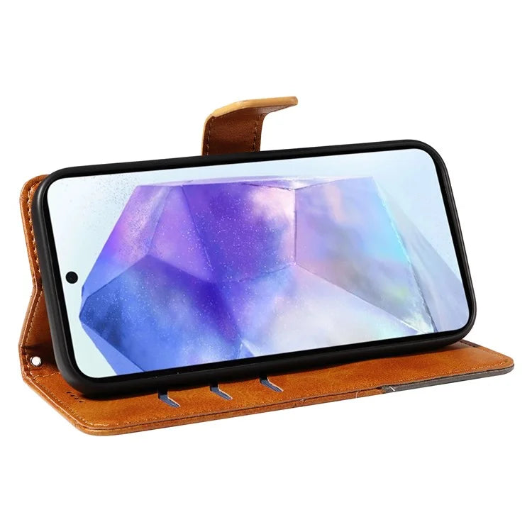 For Samsung Galaxy A55 5G Case Geometric Line Leather Phone Cover Card Slots Wallet